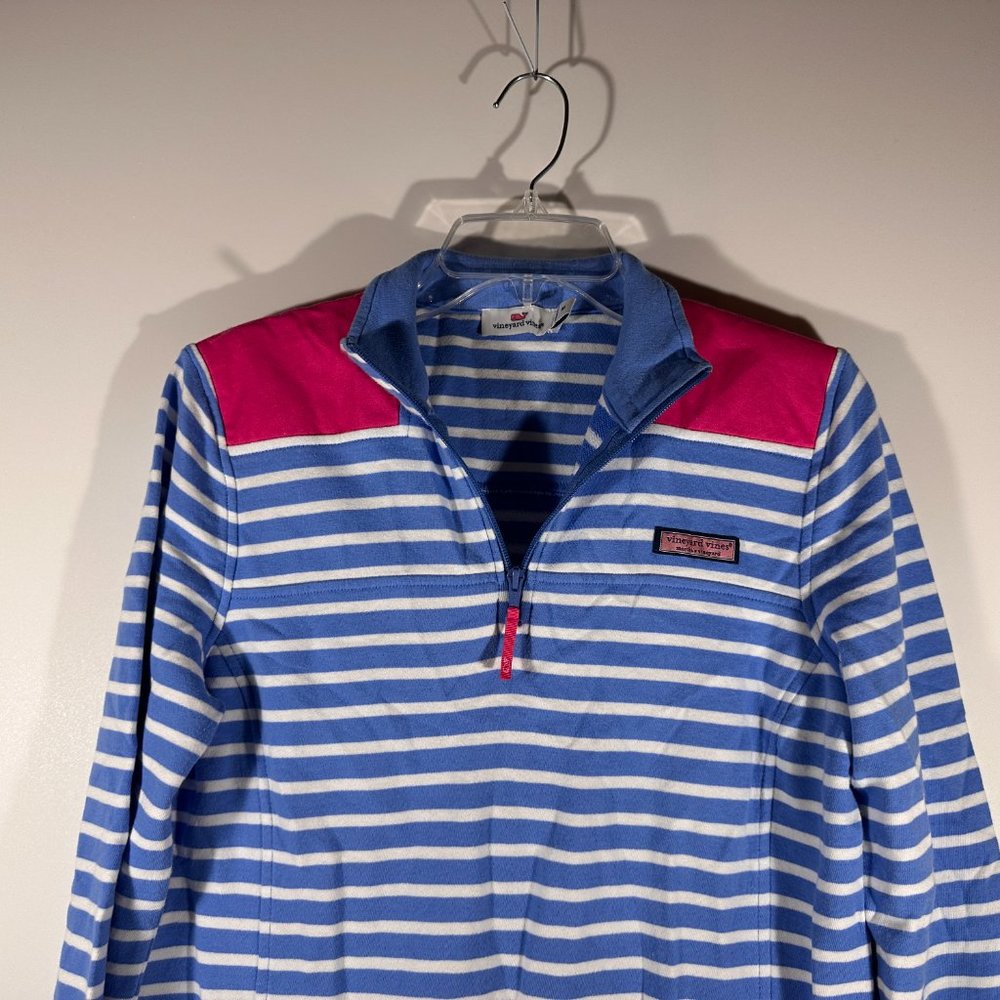 Vineyard Vines Blue White Pink 1/4 Zip Pull Over Women Size M - Picture 2 of 7